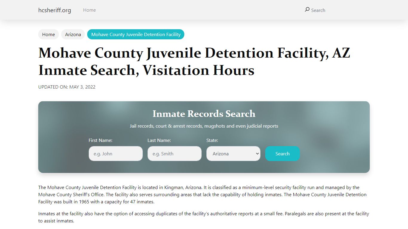 Mohave County Juvenile Detention Facility, AZ Inmate ...